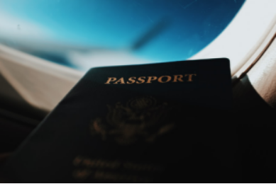 a passport at a window
